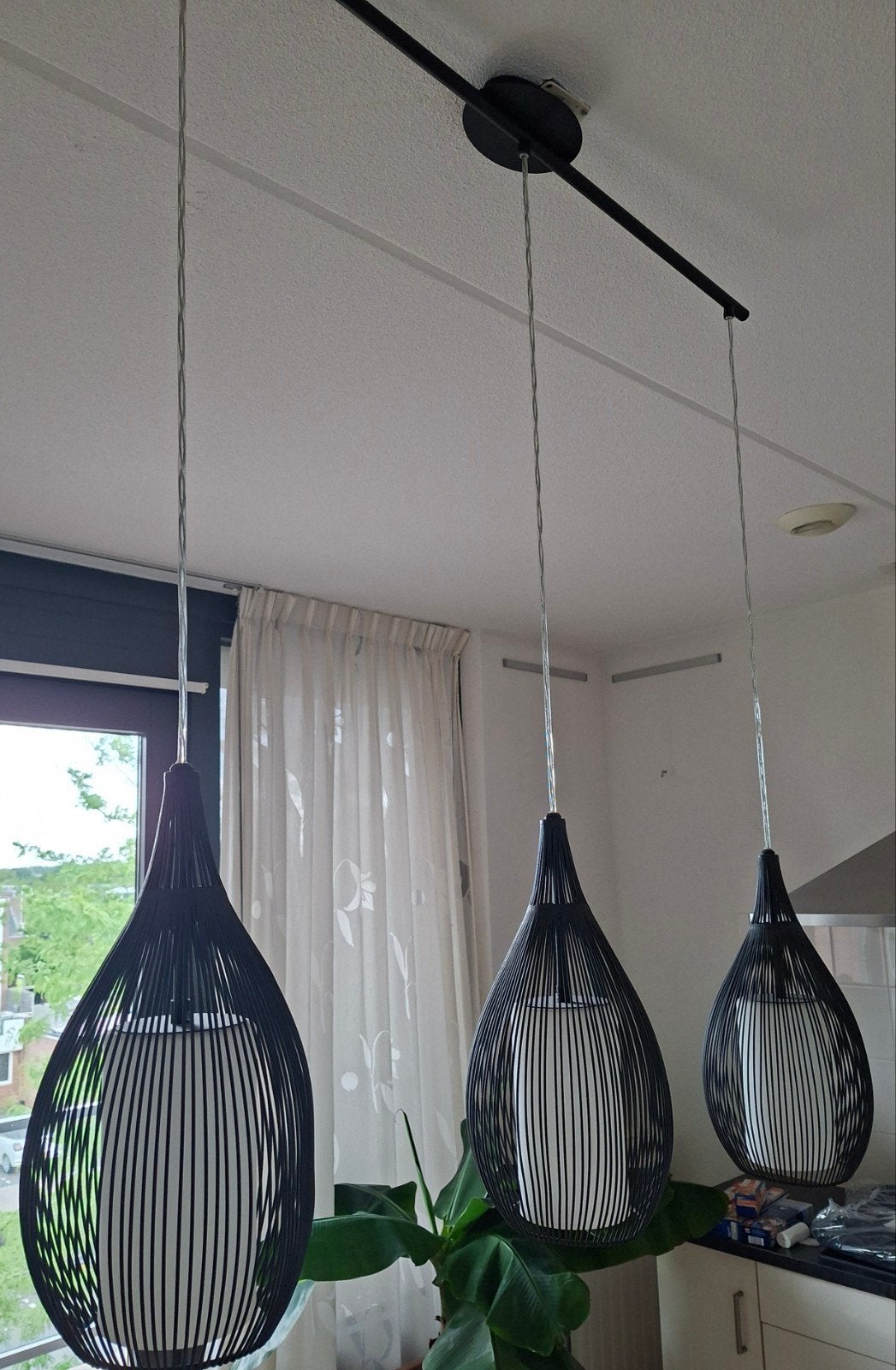 Set van 3 zwarte hanglampen - modern design, Ophalen, E27 (groot), Modern, Textiel