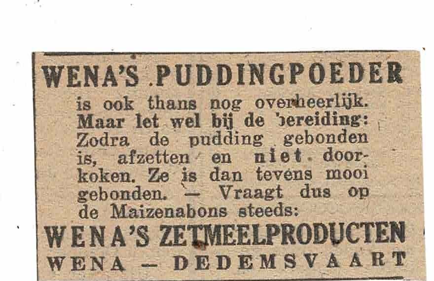 WENA'S PUDDINGPOEDER Dedemsvaart 1943, Verzenden, Gebruikt, Overige typen