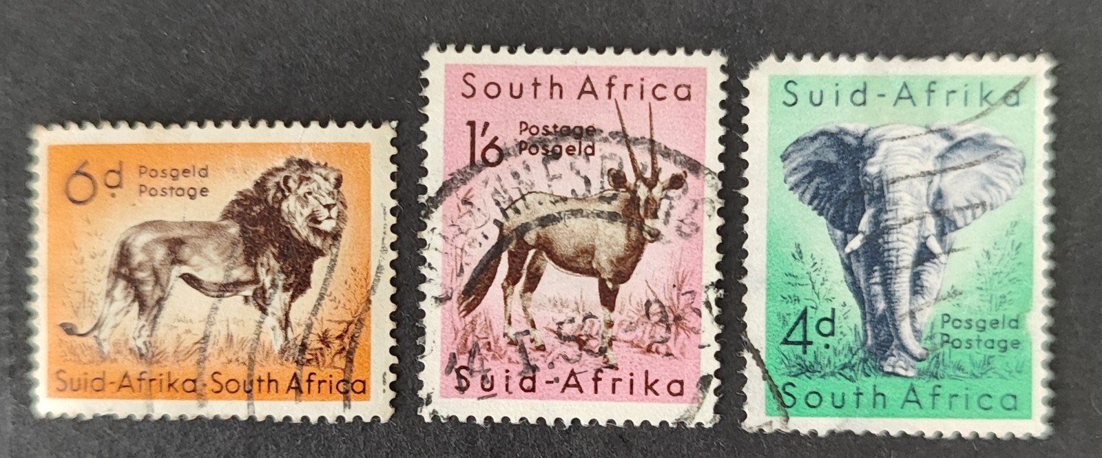 Zuid-Afrika : leeuw, gemsbok en olifant, Verzenden, Gestempeld