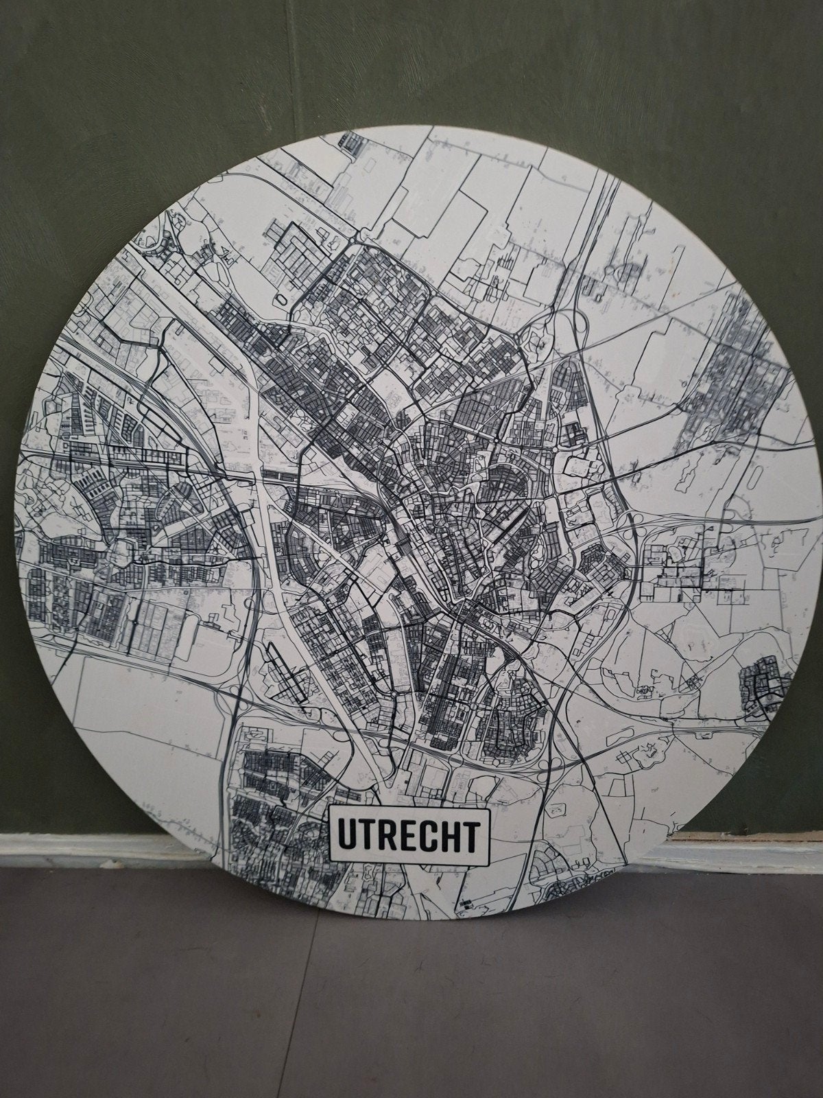 Muurcirkel Utrecht Stadskaart - Modern Design 60cm, Ophalen, Hout, Zo goed als nieuw, Wandcirkel