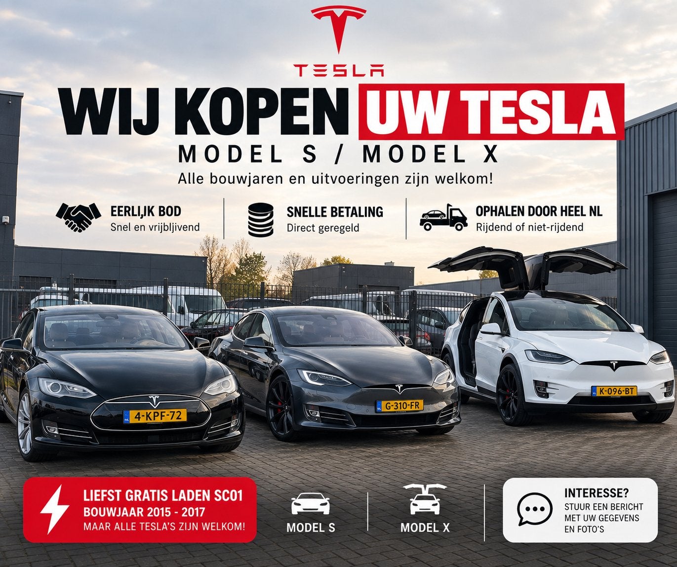 GEZOCHT: Tesla Model S / Model X – SC01 - jaar 2015-2017, Auto's, Particulier, Te koop