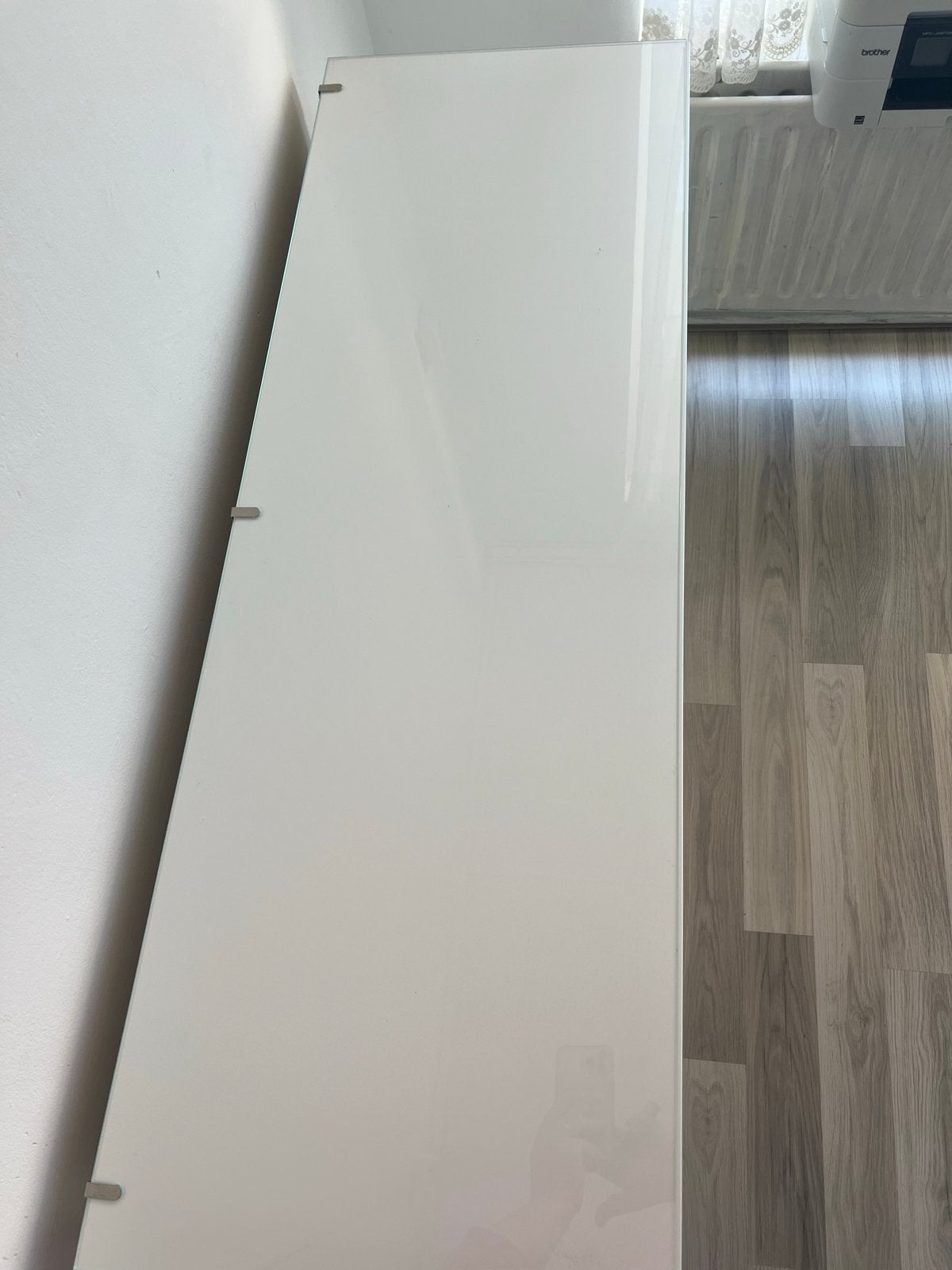 Witte console tafel met glazen blad, Ophalen, Gebruikt, Rechthoekig, Glas