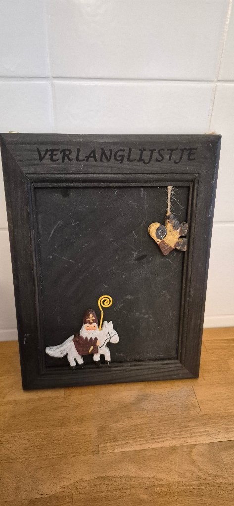 Sinterklaas en zwarte piet verlanglijstje krijtbord vintage, Ophalen of Verzenden