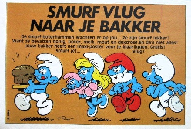 6 vintage advertenties reclames brood 1975-80  bakker Smurf, Ophalen of Verzenden, Gebruikt, Overige typen
