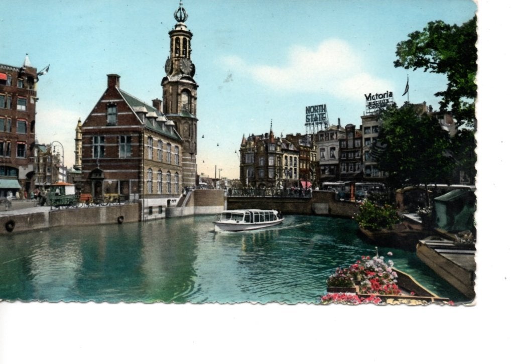 Amsterdam. Ansichtkaart Amsterdam. Singel en Munttoren. 1957, Ophalen of Verzenden, 1940 tot 1960, Gelopen, Noord-Holland