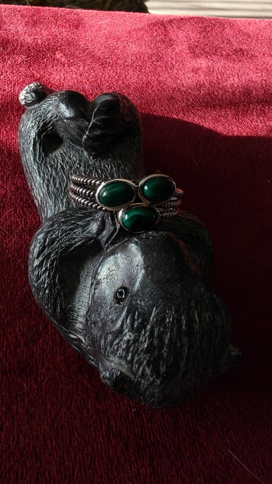 Zilveren ring met malachiet, maat 20, Sieraden, Tassen en Uiterlijk, Ringen, Gebruikt, 20 of groter, Ophalen of Verzenden, Met edelsteen