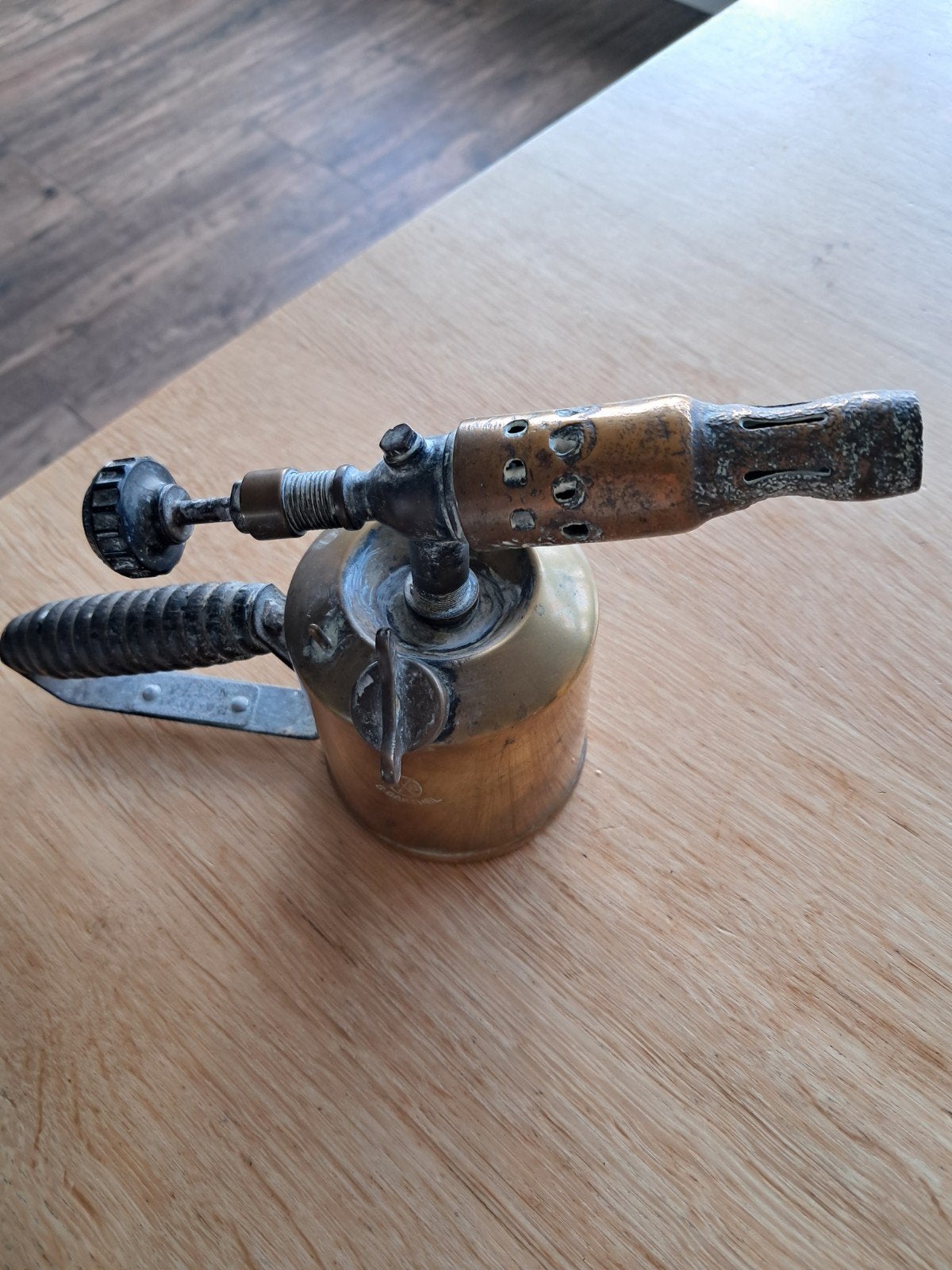 Antieke koperen scheepslamp en soldeerbrander, Antiek en Kunst, Ophalen of Verzenden