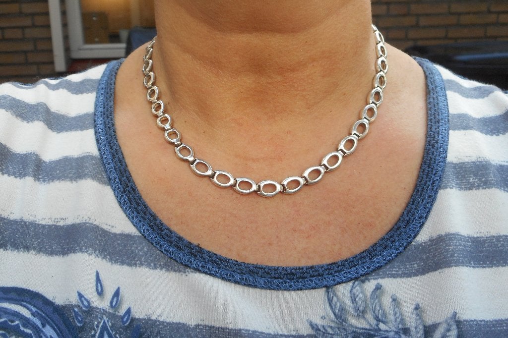 Zilveren prachtig massief schakel collier nr.338, Verzenden, Zo goed als nieuw, Zilver, Zilver