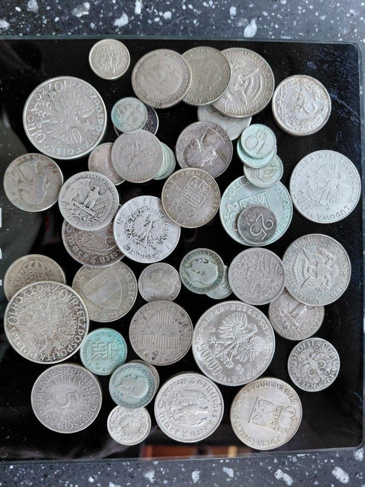 Lot 315 gram buitenlandse zilveren munten: dollar, zloty, ma, Ophalen of Verzenden, Overige landen, Losse munt, Zilver