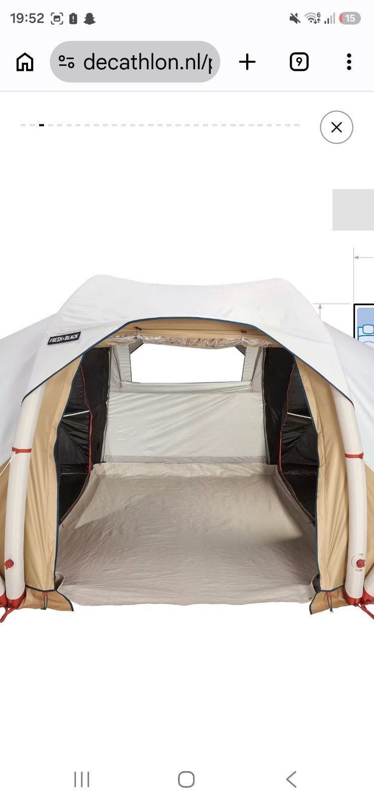 Decathlon Fresh&Black 4.2 4-persoons opblaasbare tent, Ophalen of Verzenden, Zo goed als nieuw, Tot en met 4