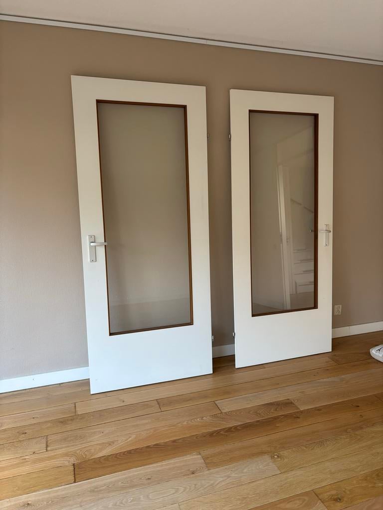 Houten deur met glas, Doe-het-zelf en Verbouw, Deuren en Horren, Ophalen, Gebruikt, 80 tot 100 cm, Binnendeur