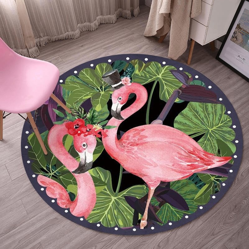 Rond Zwart Flamingo Vloerkleed / Kleed Tapijt Mat Vloermat, Overige kleuren, Verzenden, Rond, Nieuw