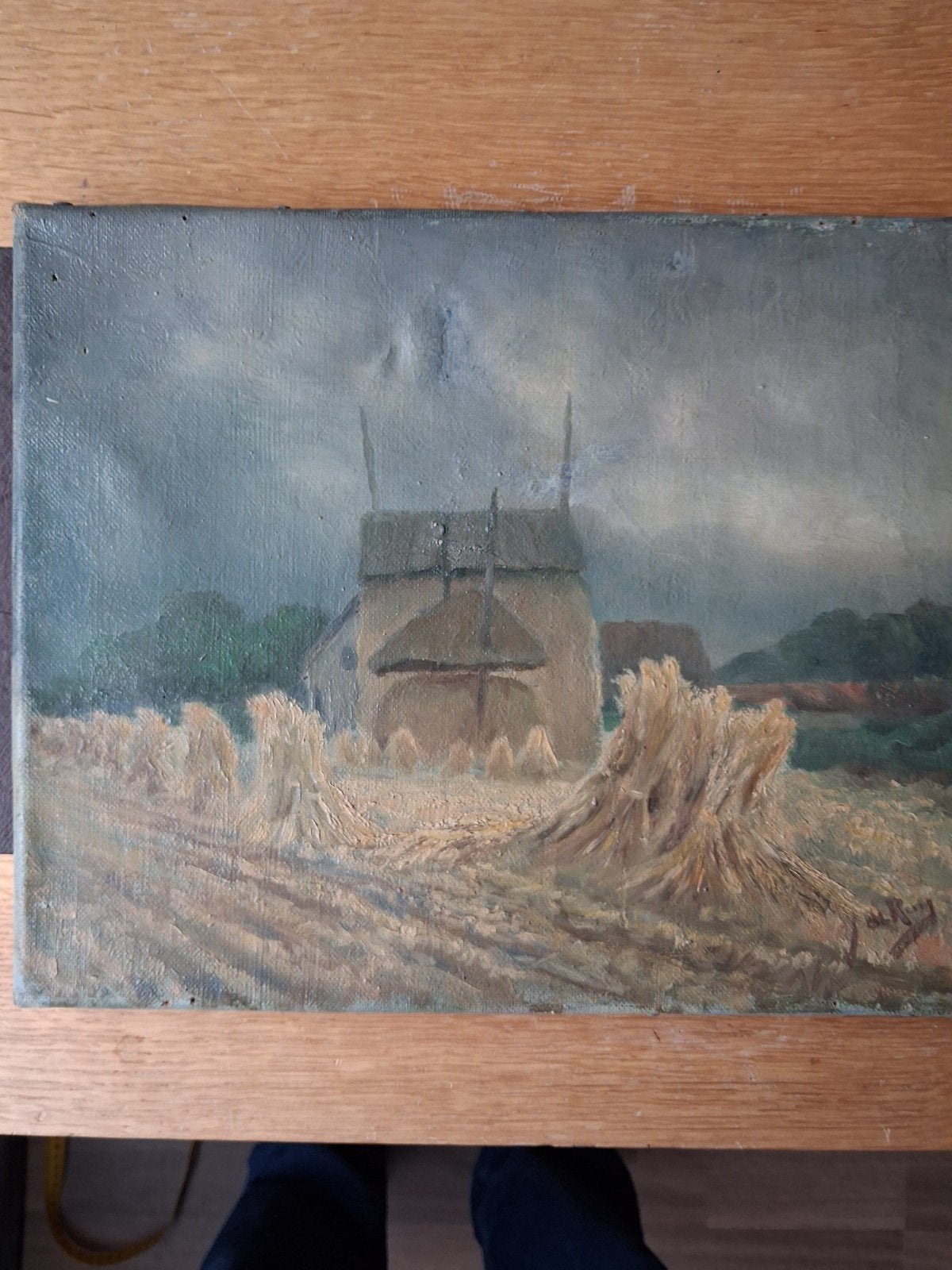Hooiberg , korenschoven., Nederlandse school, Doek, Ophalen of Verzenden, Olieverf