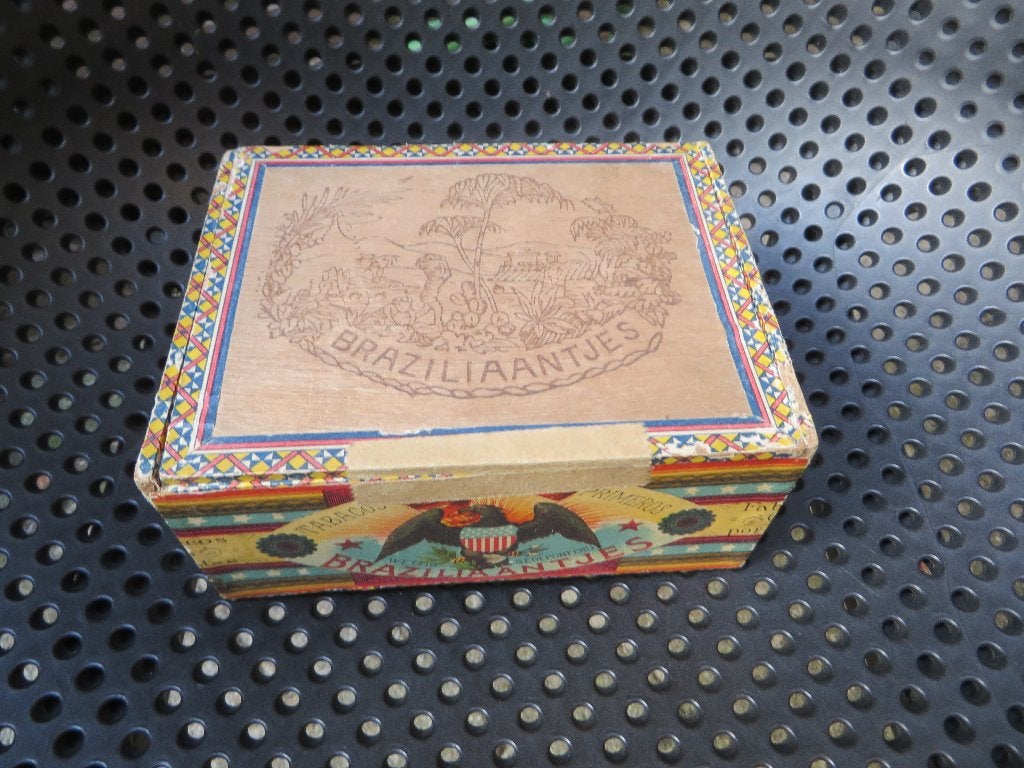 Oude reclame houten sigaren doos, Braziliaantjes, jaren 30, Ophalen of Verzenden, Gebruikt, Verpakking