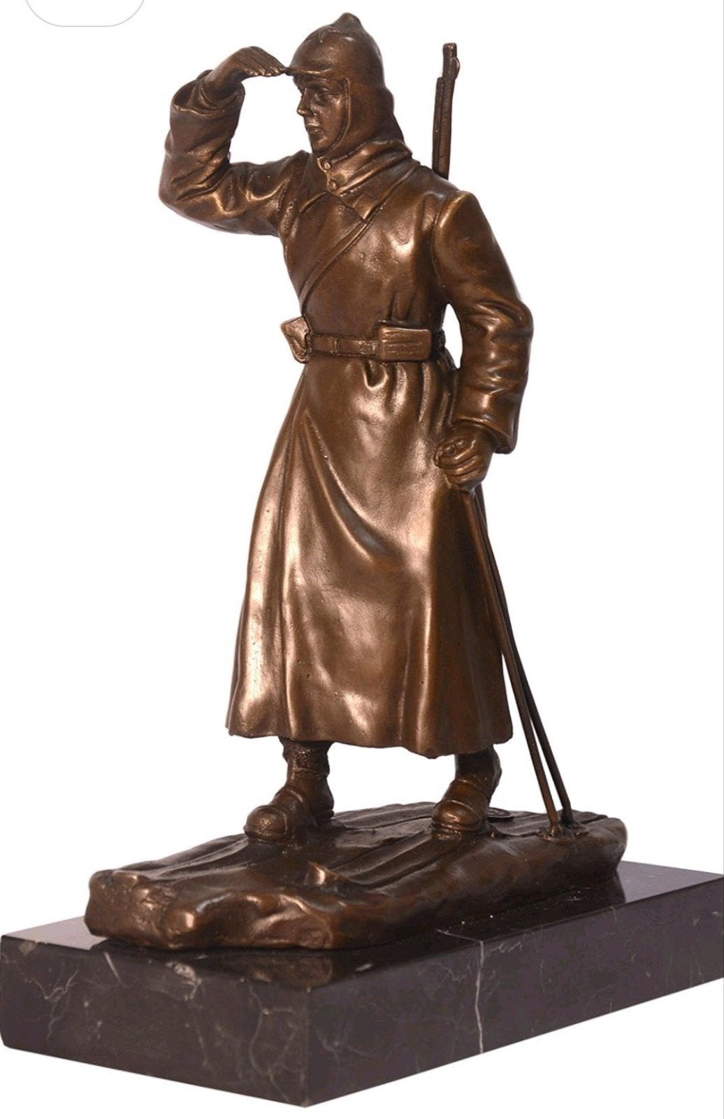 Bronzen beeld van een soldaat op ski's, Antiek en Kunst, Gepatineerd, Ophalen of Verzenden, Brons, 20 - 50 cm