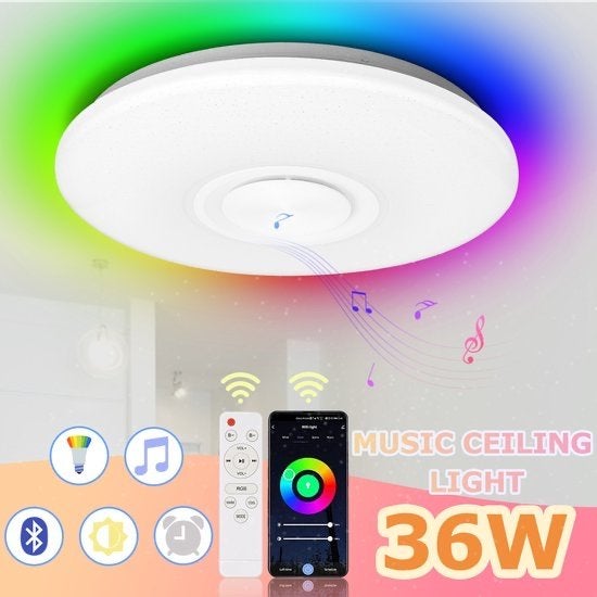 Smart LED Plafondlamp met Bluetooth Speaker - Nieuw!, Ophalen of Verzenden, Wit, Plafondlamp, Nieuw