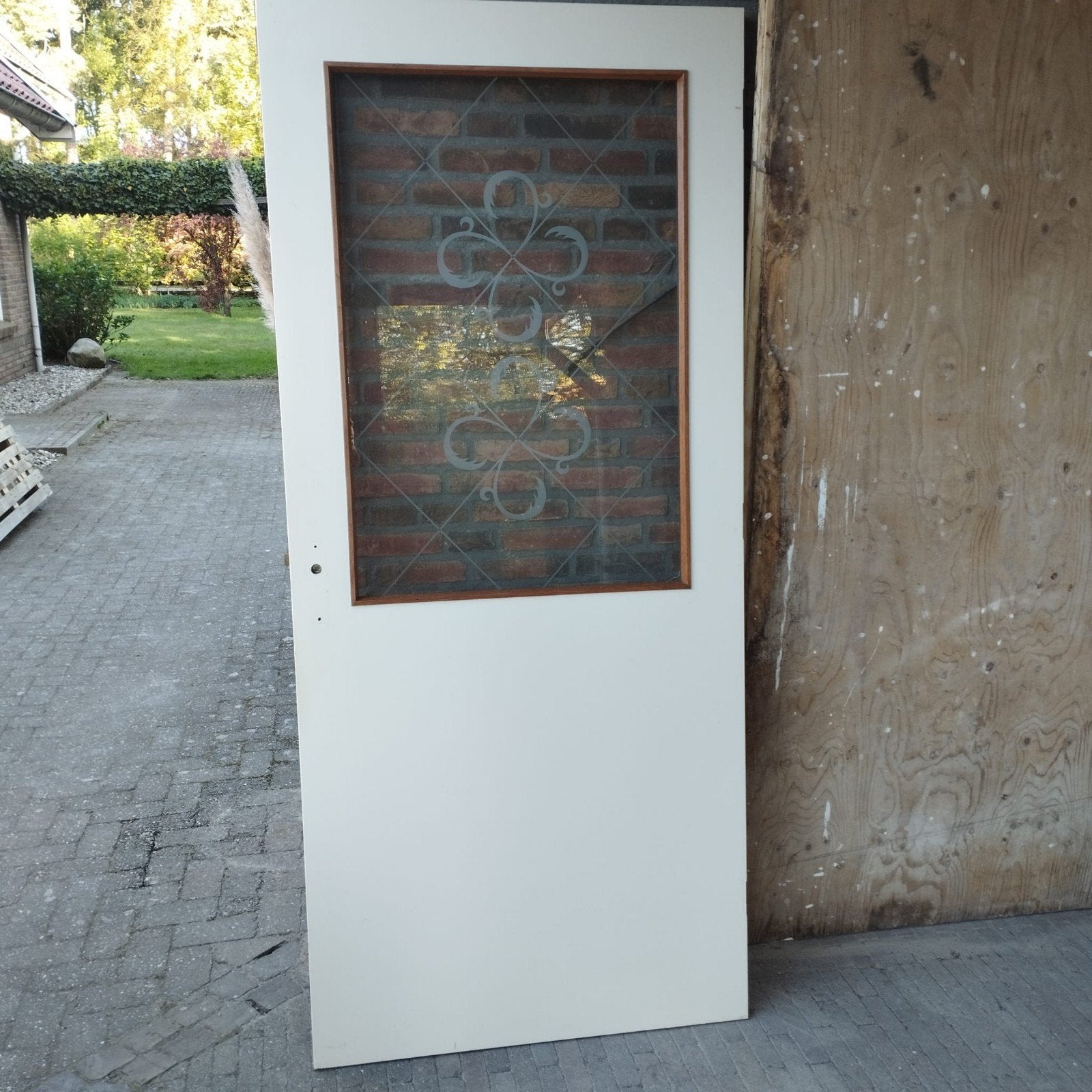 Binnendeur met gezandstraald glas, Ophalen, Glas, Binnendeur, 200 tot 215 cm