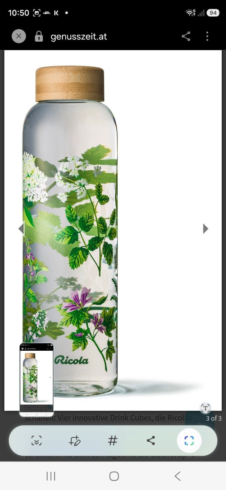 Ricola Glazen Fles 600 ml - Kruiden Design, Ophalen of Verzenden, Zo goed als nieuw, Meerkleurig, Overige merken
