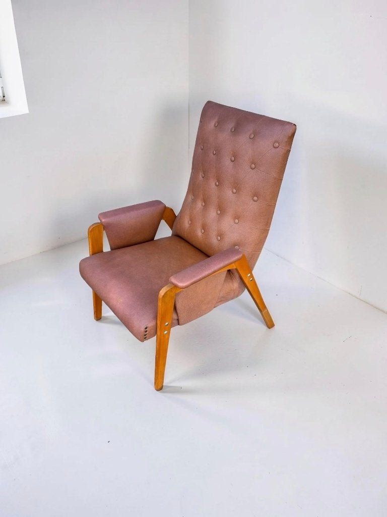 Vintage fauteuil van lichtbruin skai leer, jaren 60, Huis en Inrichting, Gebruikt, -, -, Ophalen of Verzenden