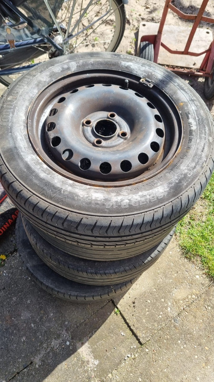 Vredestein T Trac-2 175/65 R14 zomerbanden op stalen velg, Auto-onderdelen, Banden en Velgen, Ophalen, 14 inch, Gebruikt, Banden en Velgen