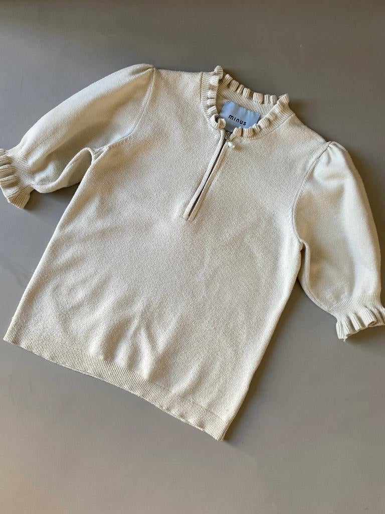 Minus Kessa Knit T-Shirt, Light Birch (ecru), maat XS, izgst, Minus, Beige, Ophalen of Verzenden, Maat 34 (XS) of kleiner