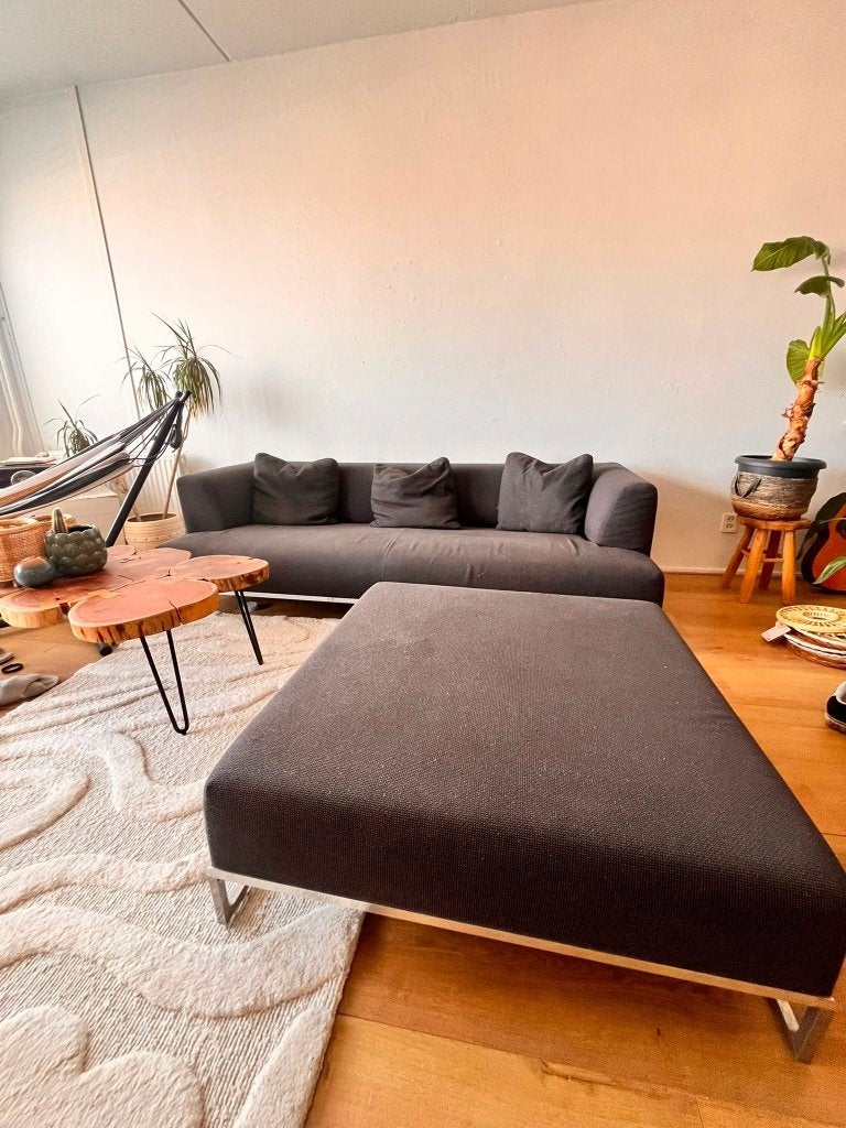Italiaanse designbank met hocker – B&B Italia – Donkergrijs, Ophalen, Gebruikt, Hoekbank, Driepersoons