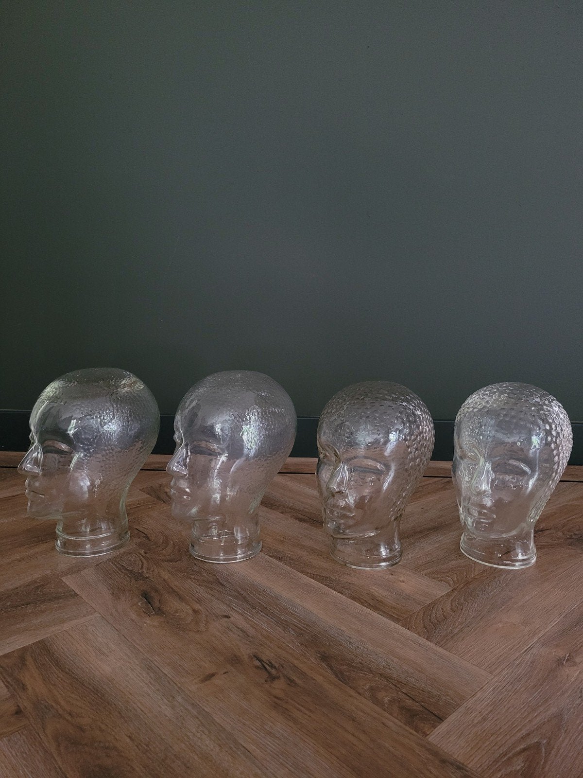 4 Vintage Glazen Hoofden - Decoratieve Mannequin Hoofden, Antiek en Kunst, Antiek | Glas en Kristal, Ophalen
