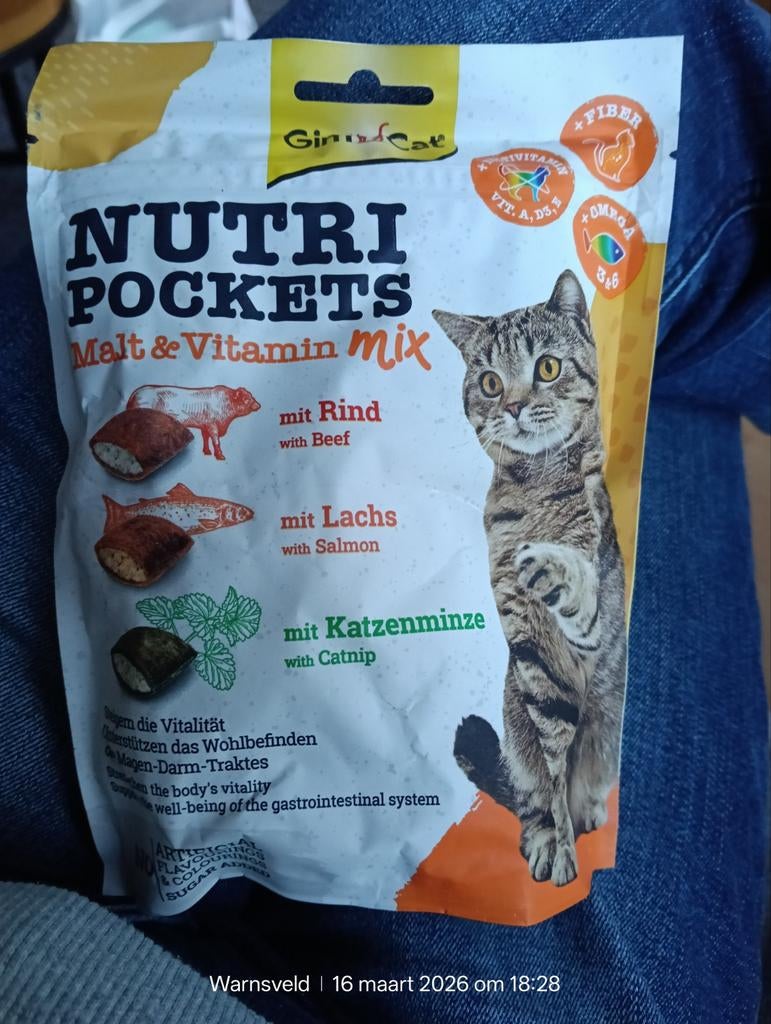 Gimcat nutri pockets voor een kat, Dieren en Toebehoren, Ophalen of Verzenden, Kat