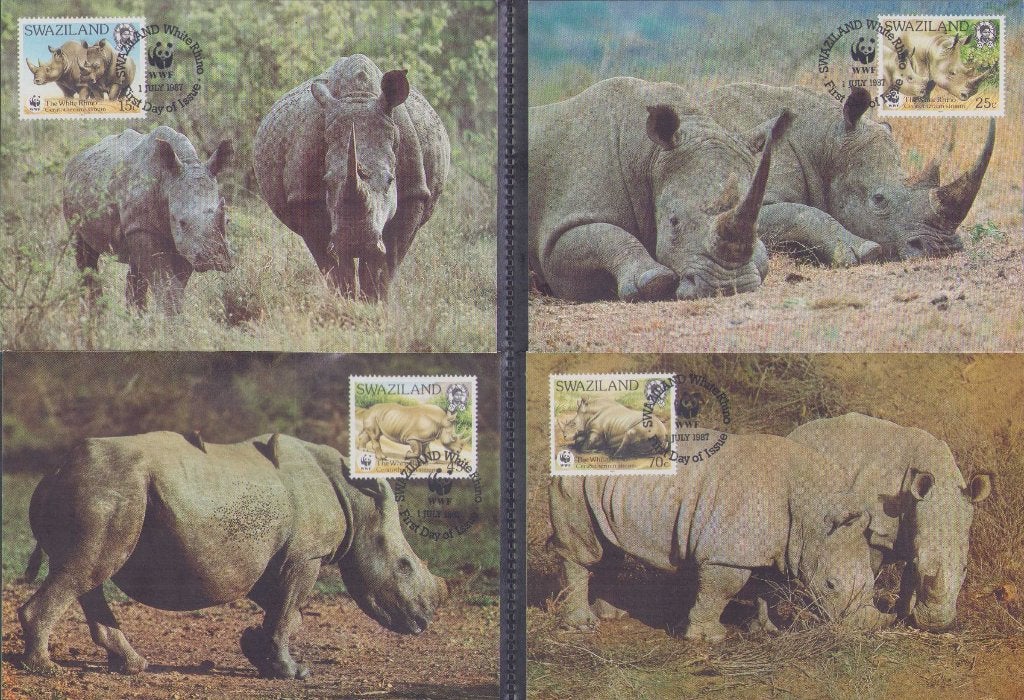 WWF set maxikaarten van de Witte Neushoorn, Ophalen of Verzenden, Gestempeld, Dier of Natuur