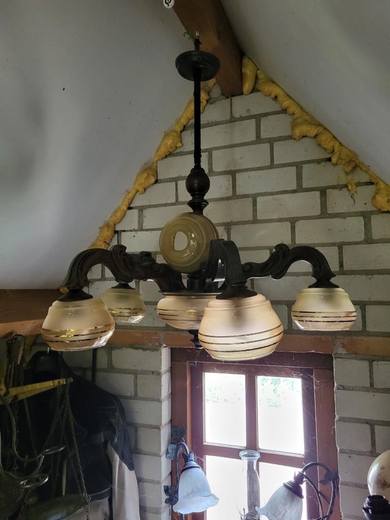 antieke houten hanglamp, Antiek en Kunst, Ophalen