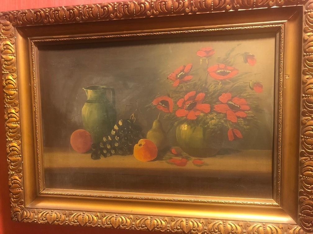 Oud schilderij klassiek met bloemen, vaas en fruit, Antiek en Kunst, Kunst | Schilderijen | Klassiek, Ophalen of Verzenden