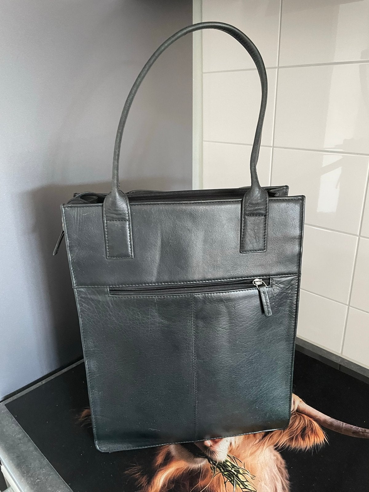 Zwarte leren shopper van D'STRICT, Ophalen, Zo goed als nieuw, Zwart, Shopper