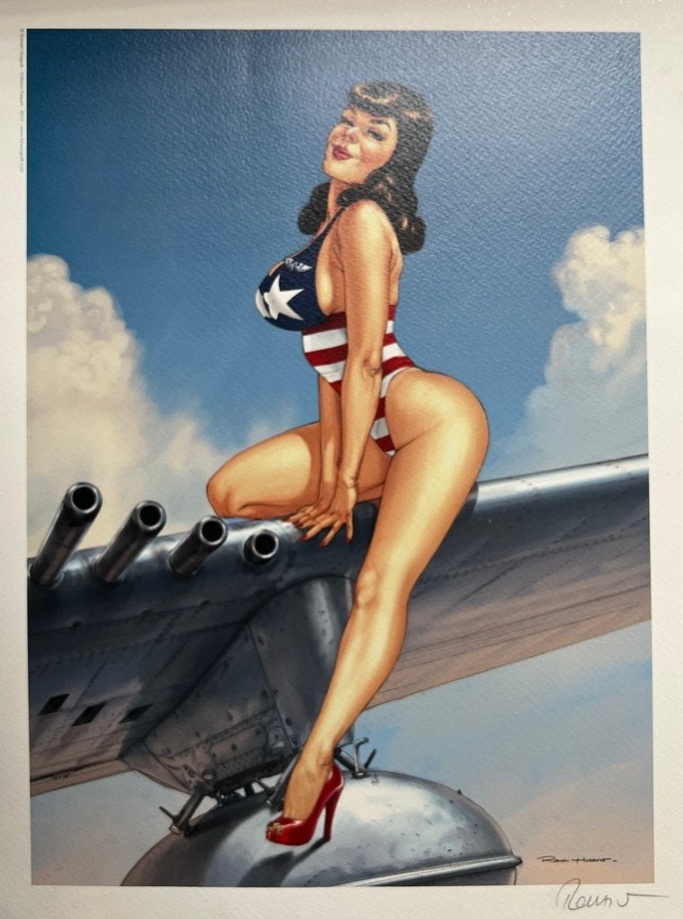 Romain Hugault - Pin up Aviation - Gesigneerd, Antiek en Kunst, Ophalen of Verzenden, Tekening, Origineel