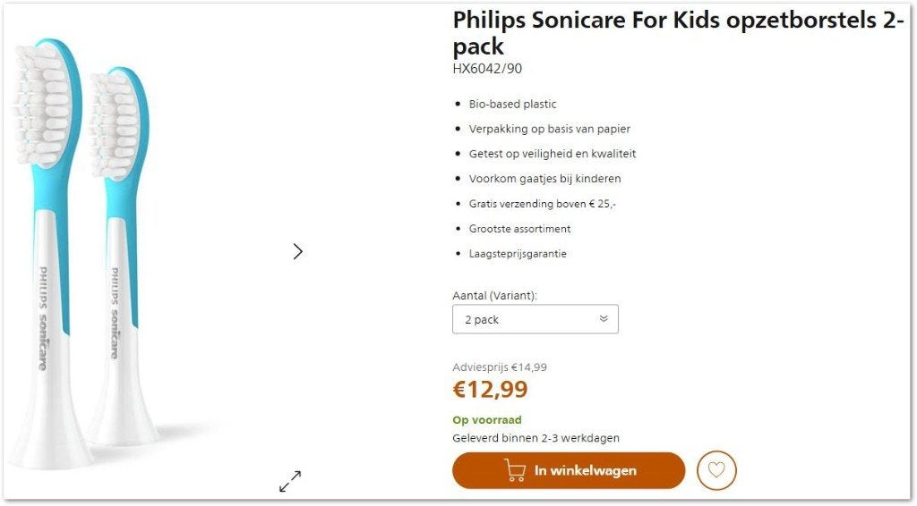 Philips Sonicare HX6042 vervangende opzetborstels (kinderen), Ophalen of Verzenden, Nieuw, Opzetborstel