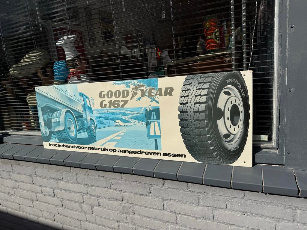 Vintage Goodyear G1617 Vrachtwagenband Reclamebord, Verzamelen, Ophalen, Reclamebord, Gebruikt, .