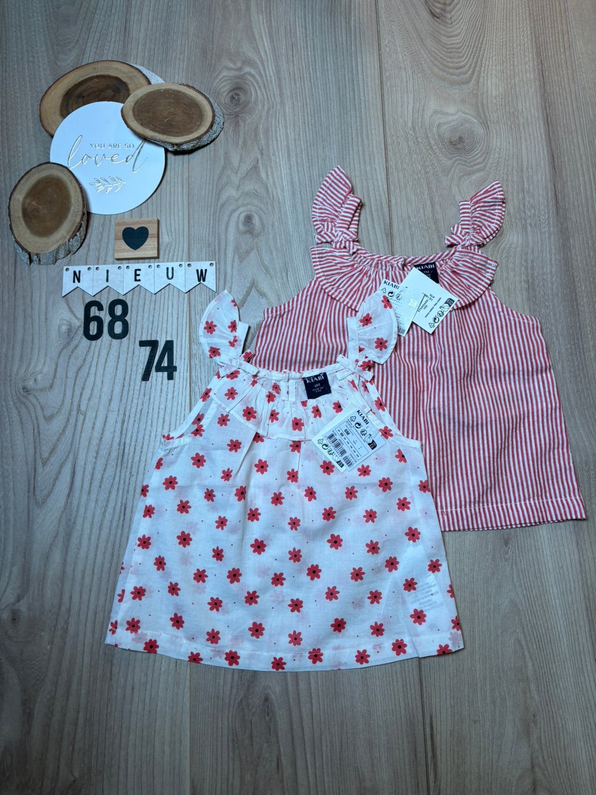 Baby meisje kiabi 2x bloesje topje rood wit maat 68/74, Kinderen en Baby's, Babykleding | Maat 68, Ophalen of Verzenden, Nieuw