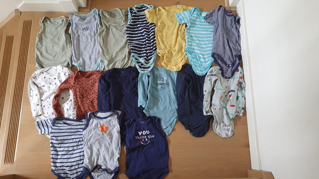16 Rompers effen en met print, maat 86/92, Kinderen en Baby's, Babykleding | Overige, Ophalen of Verzenden, Gebruikt, Diverse