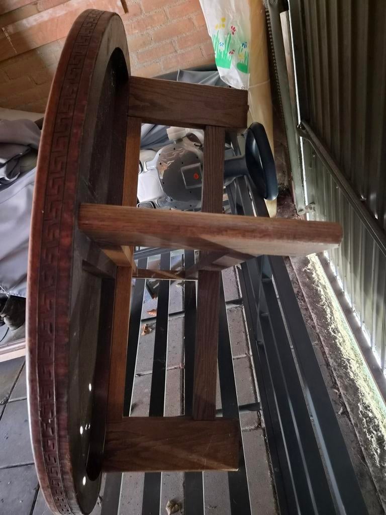 Houten tafel met leren blad en Peruaanse motieven, Huis en Inrichting, Tafels | Eettafels, Ophalen of Verzenden