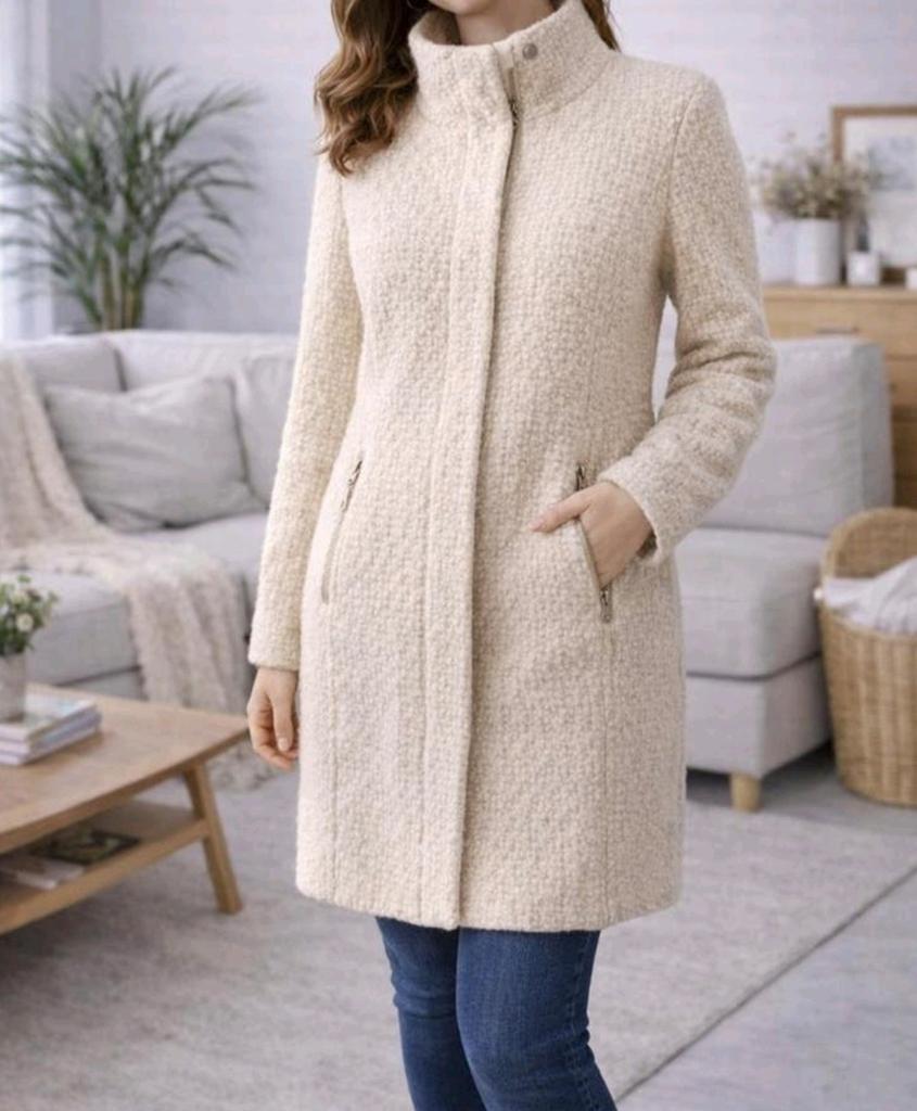 H&M beige wollen mantel jas maat M, Maat 38/40 (M), H&M, Beige, Ophalen of Verzenden