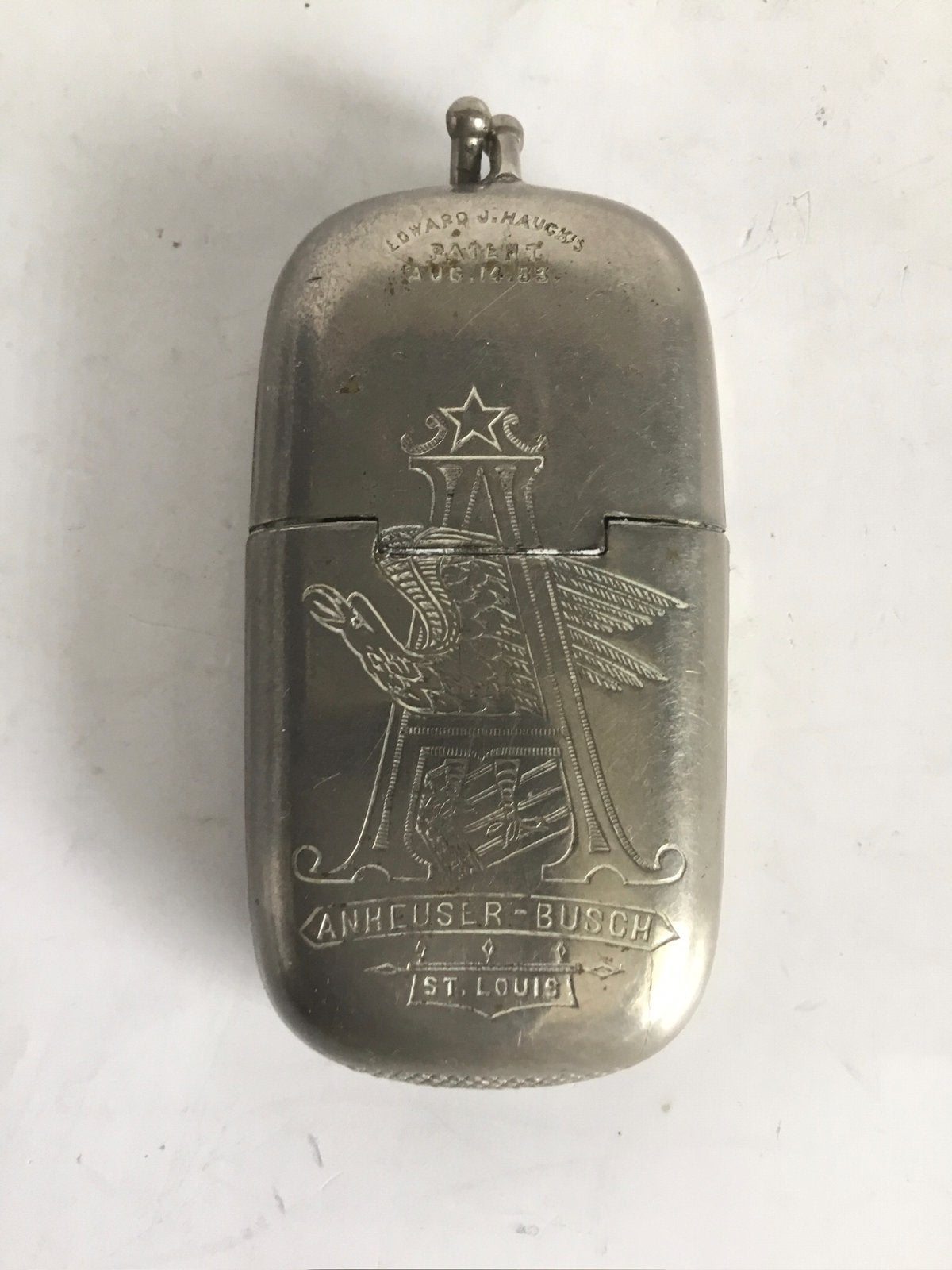 antieke Anheuser - Busch luciferdoosje uit circa 1883, Ophalen