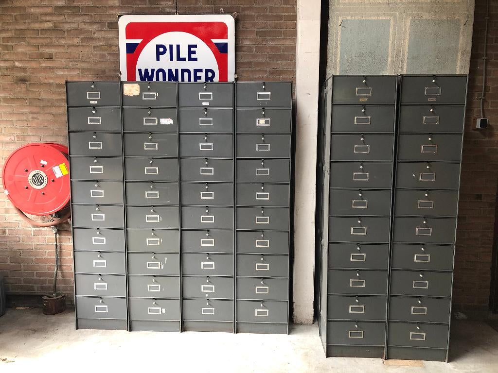 Gave vintage metalen Roneo kleppenkasten uit Frankrijk!, Ophalen, Minder dan 50 cm, Gebruikt, 5 laden of meer