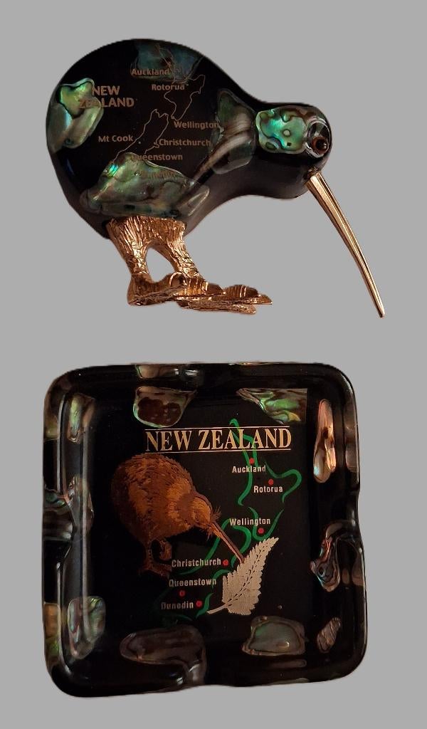 Vintage Ariki Maori Kiwi Asbak Set parelmoer '60-'70 mint, Antiek en Kunst, Verzenden
