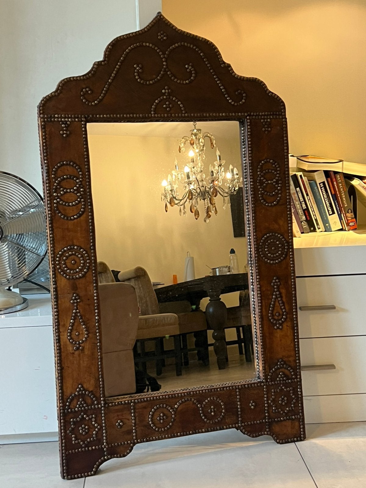 Handgemaakte Marokkaanse spiegel, 128x70 cm, Ophalen, Gebruikt, 100 tot 150 cm, Overige vormen