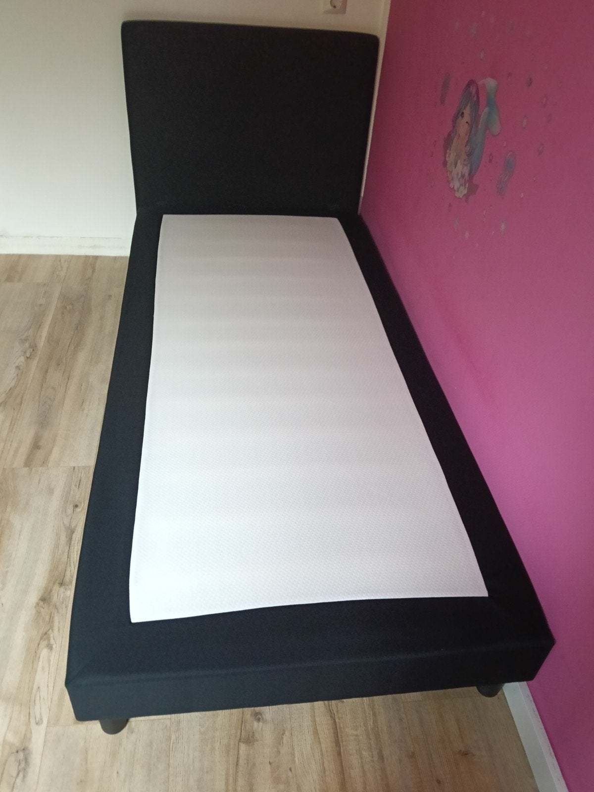 Eenpersoons boxspring met hoofdbord - Zwart, Ophalen, Gebruikt, 90 cm, Eenpersoons