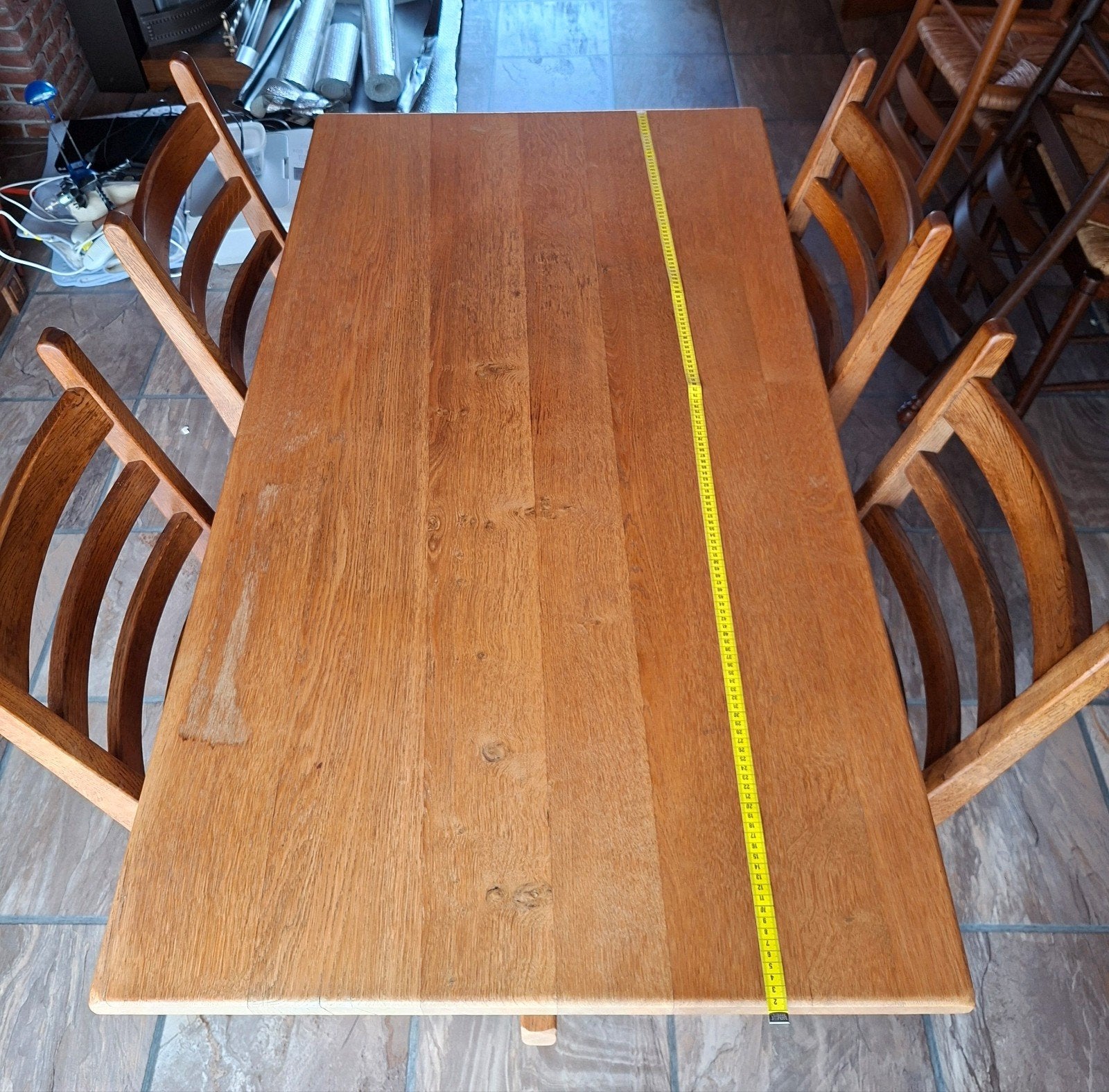 GRATIS Eettafel 150x83cm en 4 stoelen, Ophalen, Gebruikt, Rustiek