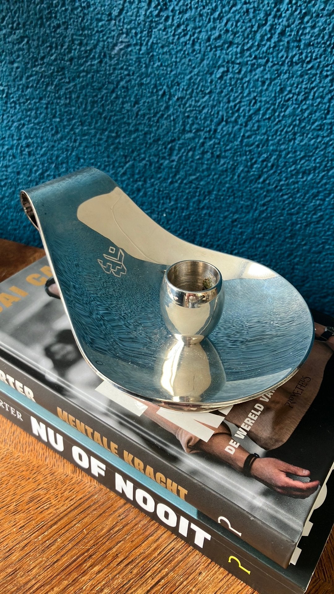 Vintage verzilverde handkandelaar, Ophalen of Verzenden, Zilver
