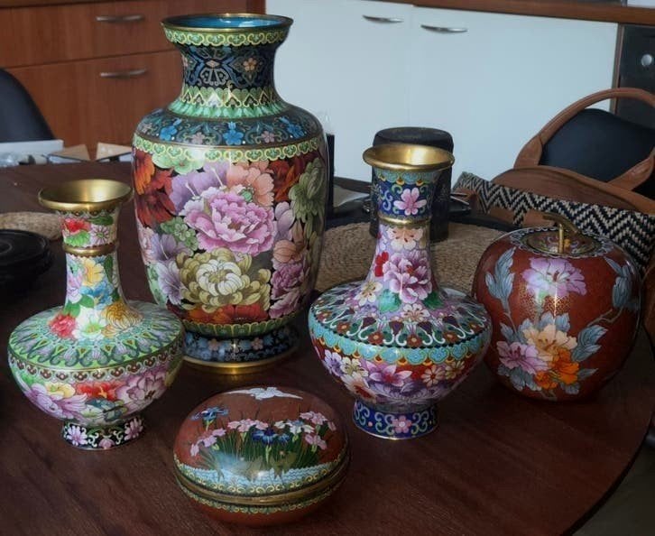 Prachtige Cloisonné Vazen en Doos, Ophalen of Verzenden