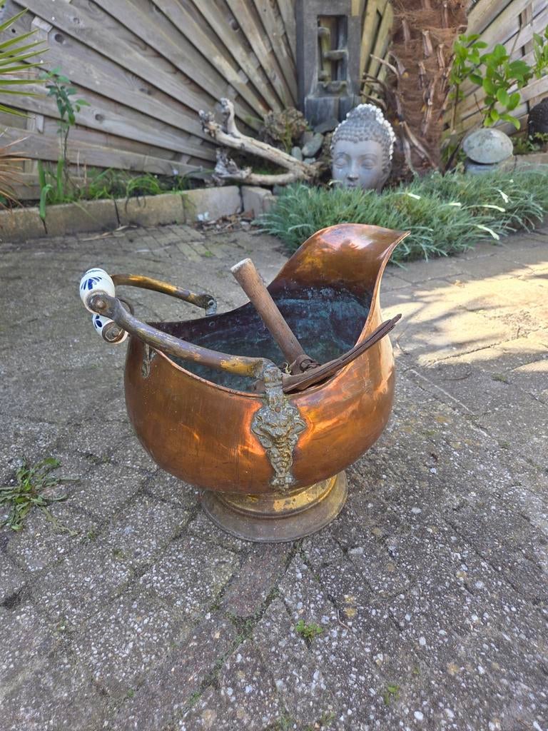 Antieke koperen helmkit / kolenkit, Antiek en Kunst, Antiek | Koper en Brons, Ophalen