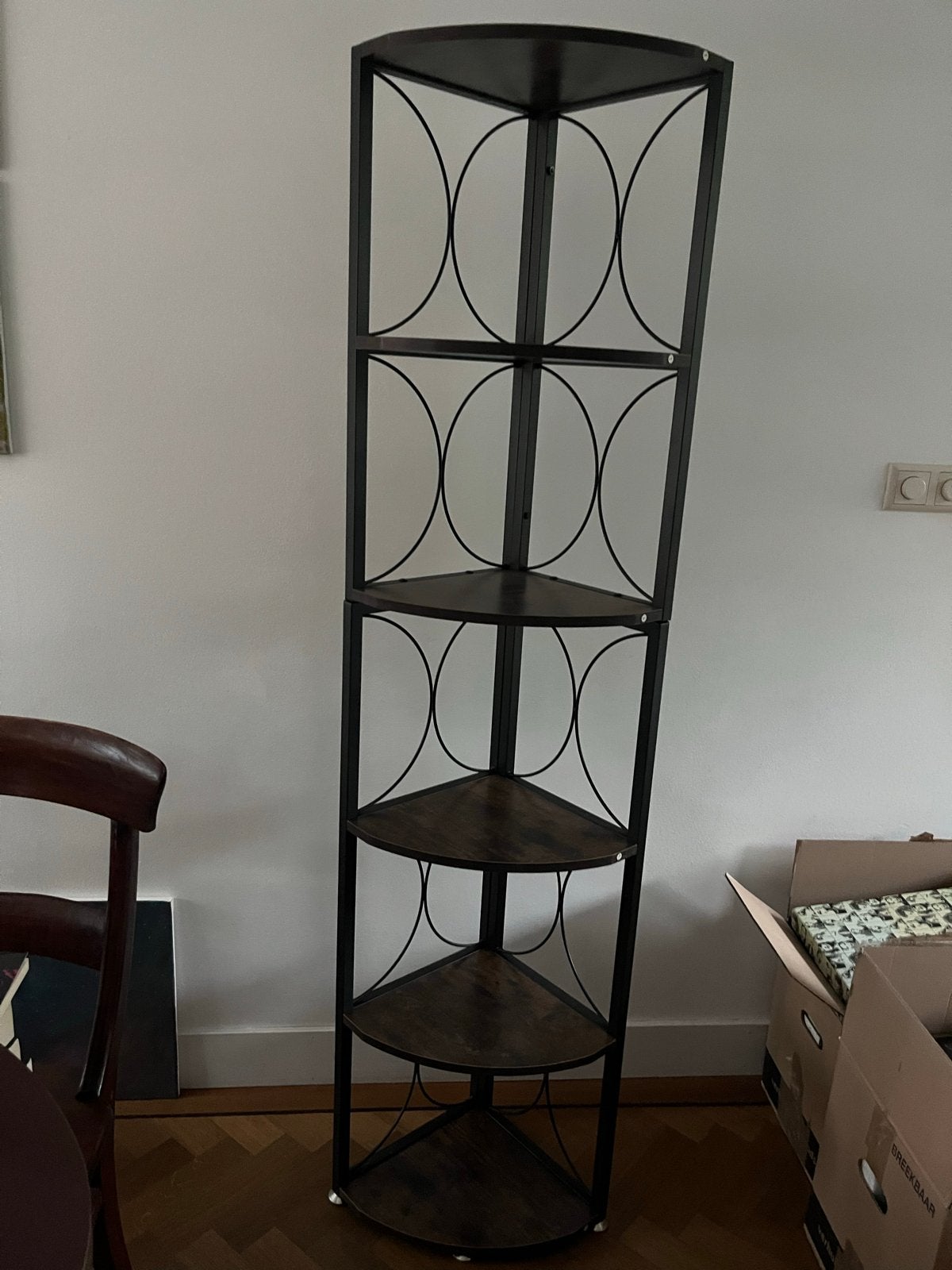 Hoog hoekrek met 5 planken - Zwart metaal en hout, Ophalen, Met plank(en), Minder dan 50 cm, 200 cm of meer