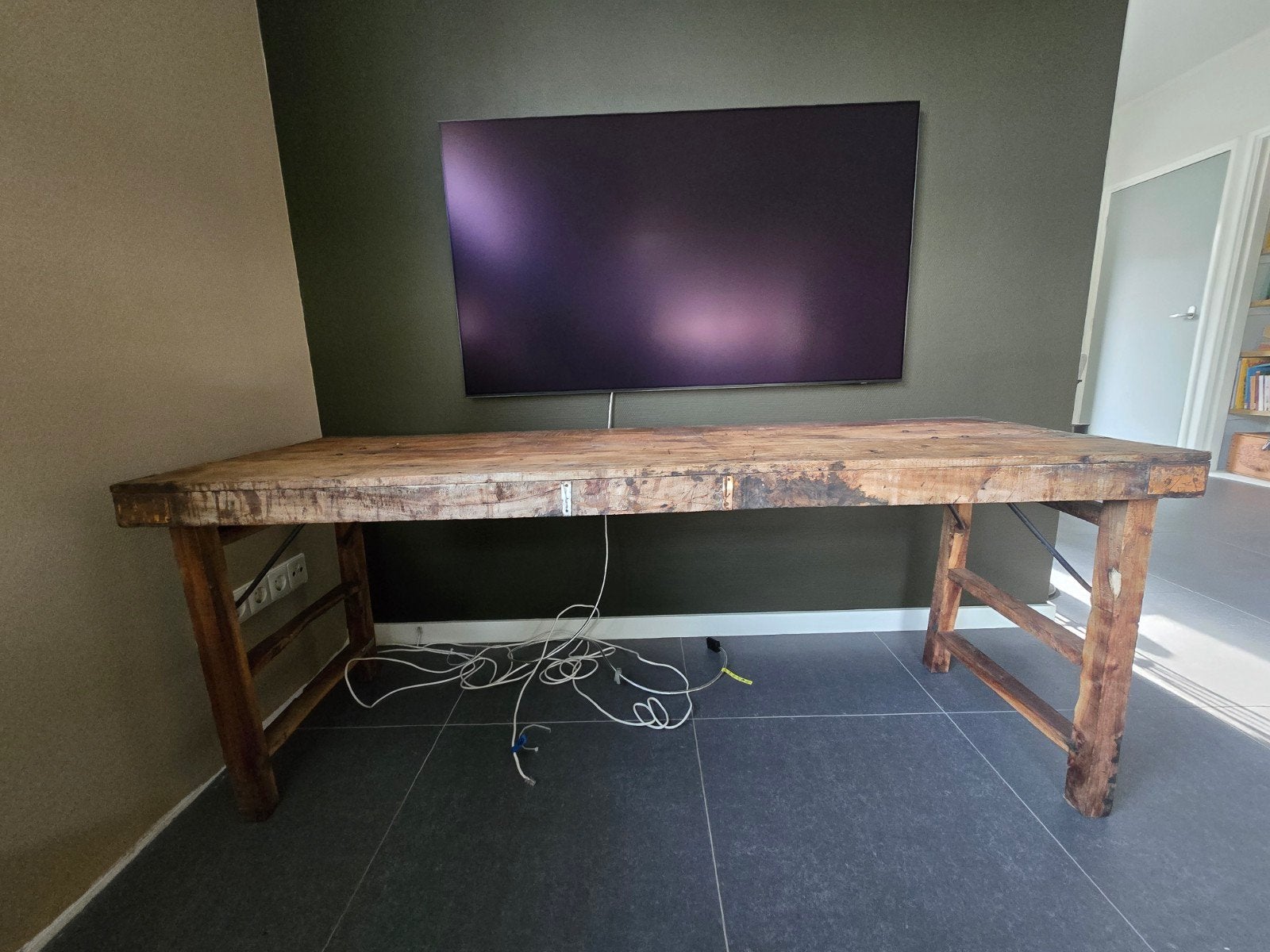 Robuuste Oude Markttafel / Werkbank - Uniek Houten Design, Ophalen